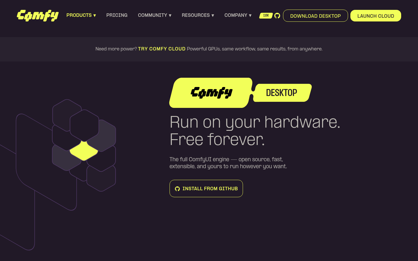 Download page hero with Comfy DESKTOP yellow
badge